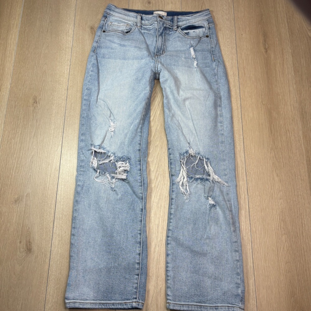 Altar'd State Womens Distressed Straight Leg Jeans Light Wash High Rise Size 28